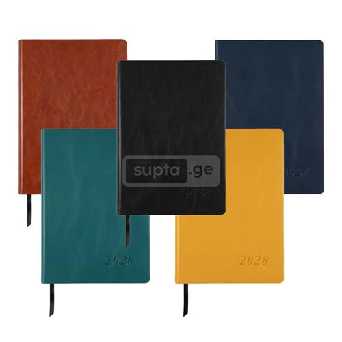 HELIO-ჰელიო A5 2026 წლის ყოველდღიური ბლოკნოტი ქართულ-ინგლისური ტყავის ყდით